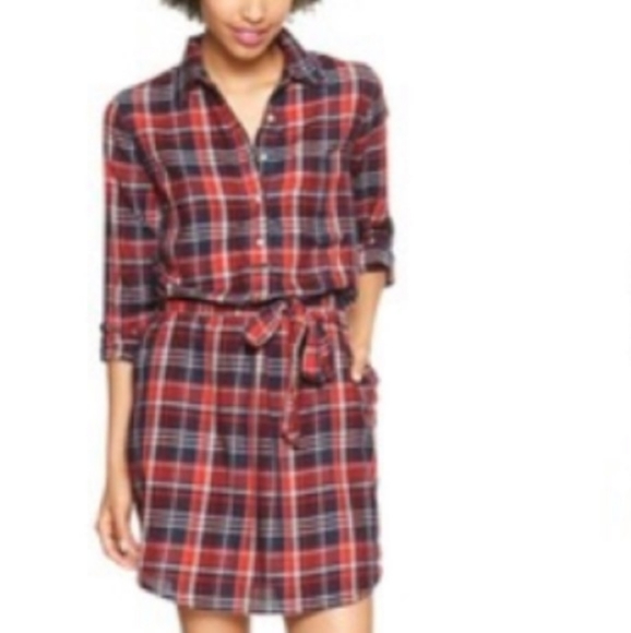 GAP Dresses & Skirts - Gap Red & Blue Plaid Belted Shirt Dress SZ M